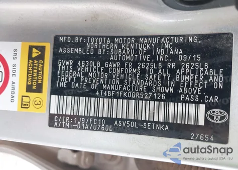 2016 Toyota Camry Le from USA, damaged, VIN 4T4BF1FK0GR527126